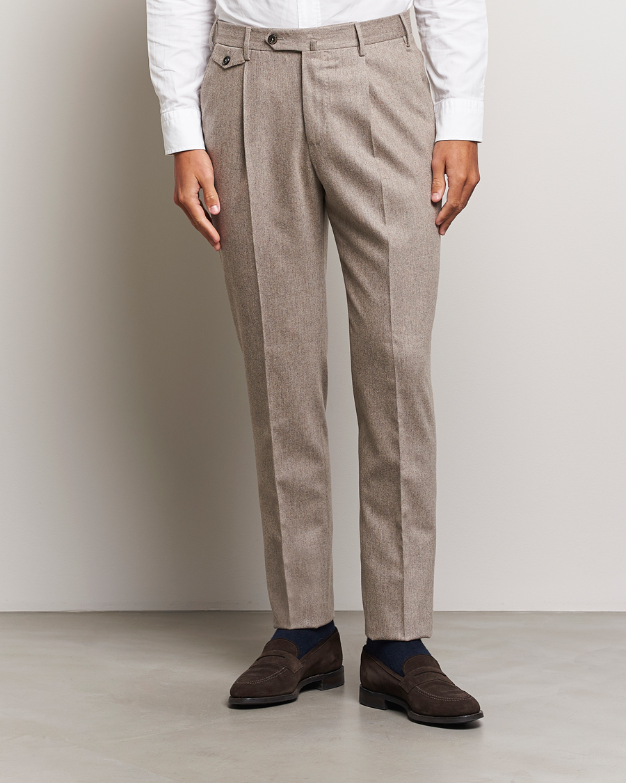 Heren | Broeken | PT01 | Slim Fit Pleated Wool/Cashmere Trousers Beige