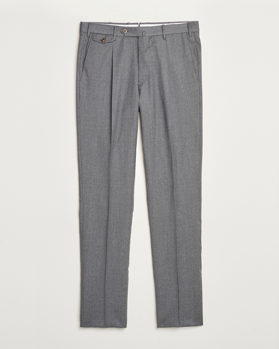 Heren | Broeken | PT01 | Slim Fit Pleated Flannel Trousers Grey Melange