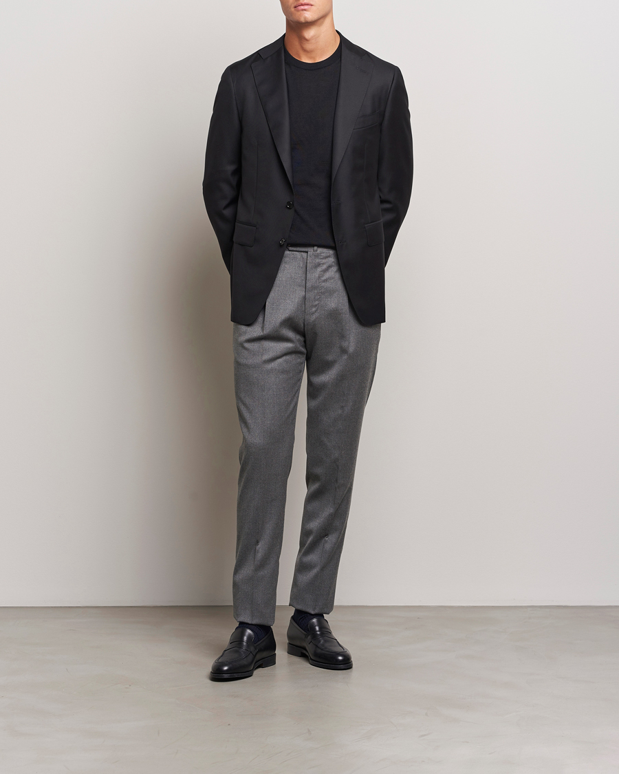Heren | Broeken | PT01 | Slim Fit Pleated Flannel Trousers Grey Melange
