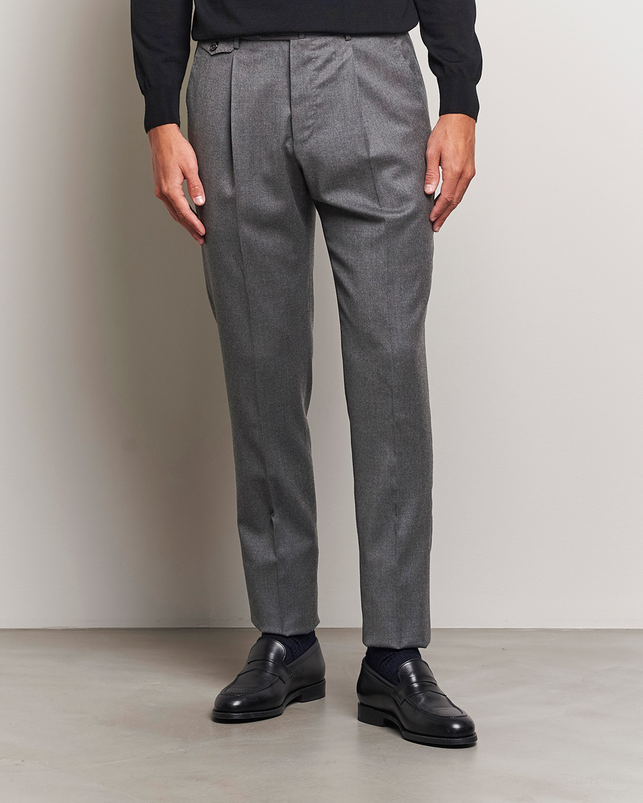 Heren | Broeken | PT01 | Slim Fit Pleated Flannel Trousers Grey Melange