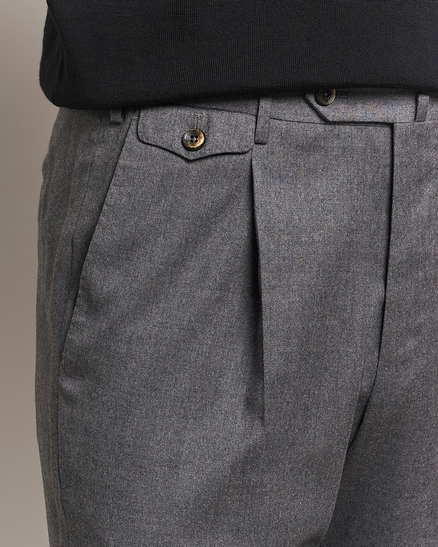 Heren | Broeken | PT01 | Slim Fit Pleated Flannel Trousers Grey Melange