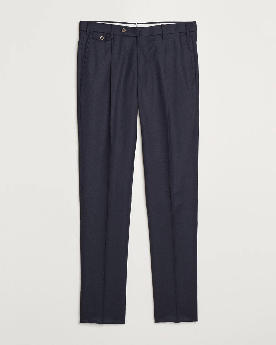 Heren | Broeken | PT01 | Slim Fit Pleated Flannel Trousers Navy