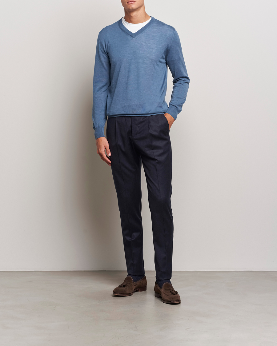 Heren | Broeken | PT01 | Slim Fit Pleated Flannel Trousers Navy