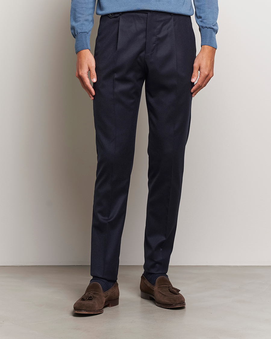 Heren | Broeken | PT01 | Slim Fit Pleated Flannel Trousers Navy