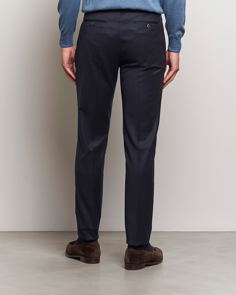 Heren | Broeken | PT01 | Slim Fit Pleated Flannel Trousers Navy