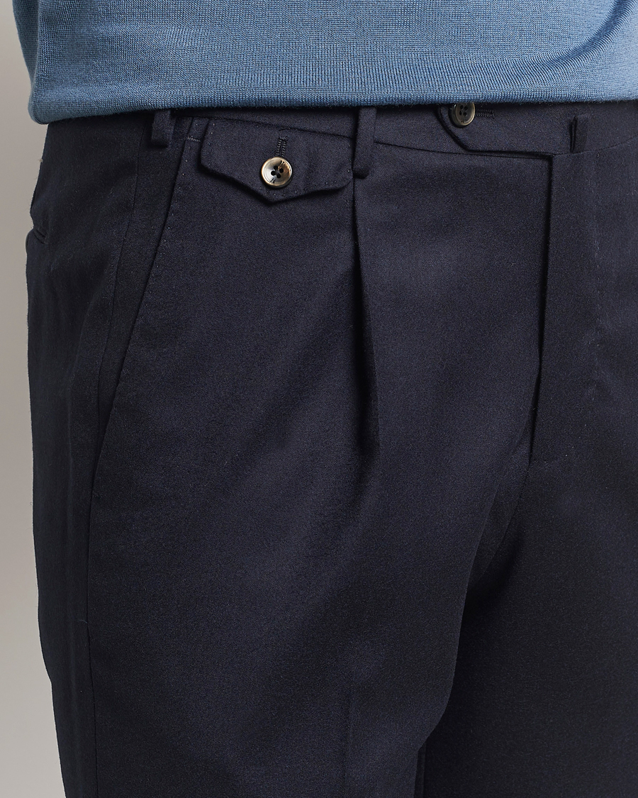 Heren | Broeken | PT01 | Slim Fit Pleated Flannel Trousers Navy
