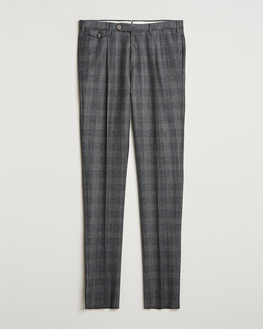 Heren | Broeken | PT01 | Slim Fit Pleated Checked Flannel Trousers Grey