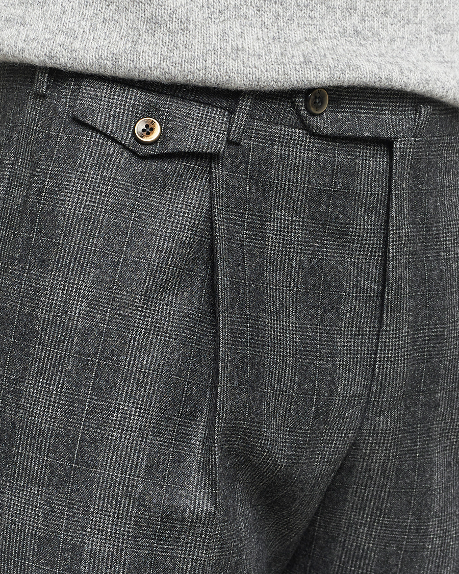 Heren | Broeken | PT01 | Slim Fit Pleated Checked Flannel Trousers Grey