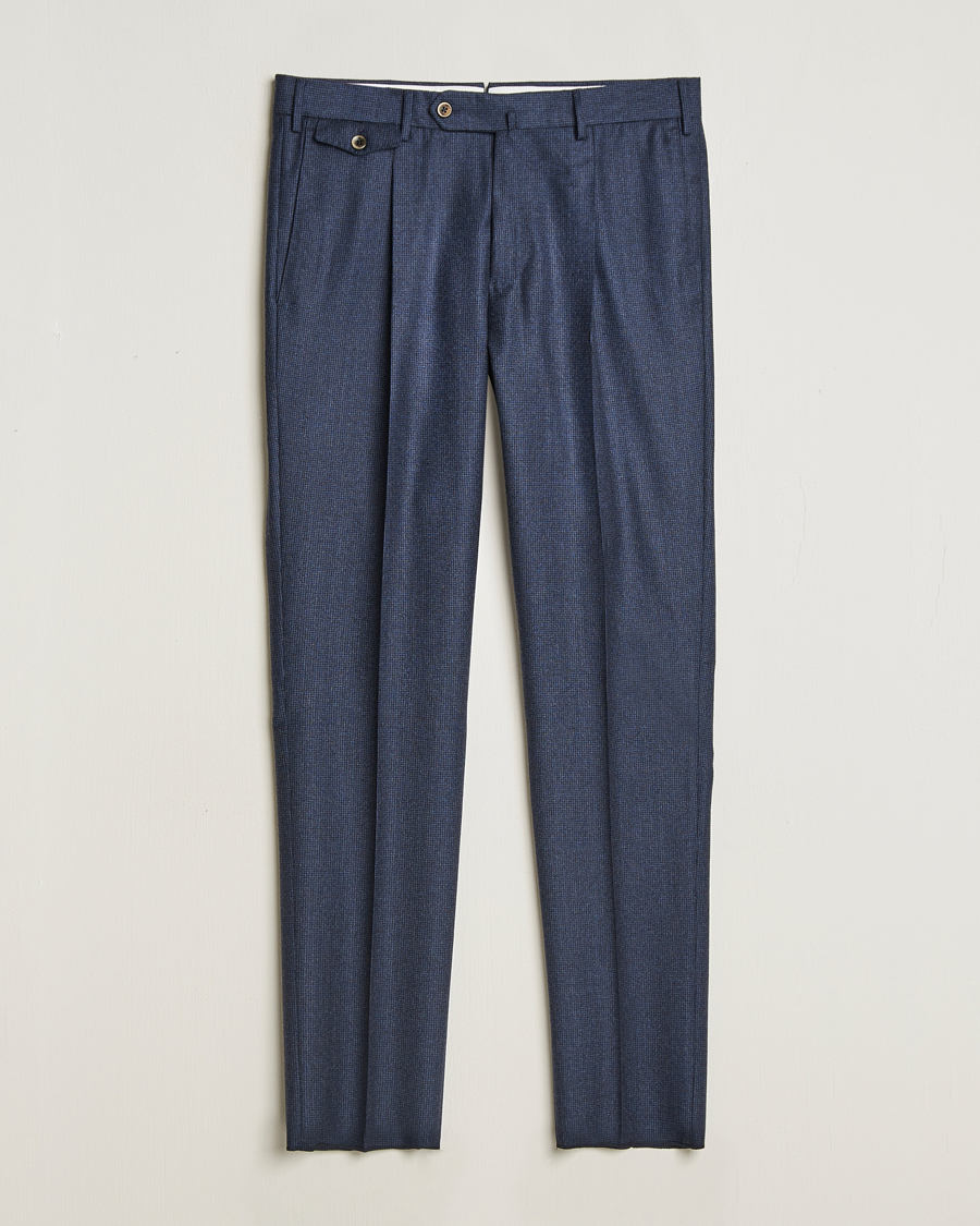 Heren | Broeken | PT01 | Slim Fit Pleated Houndstooth Flannel Trousers Navy