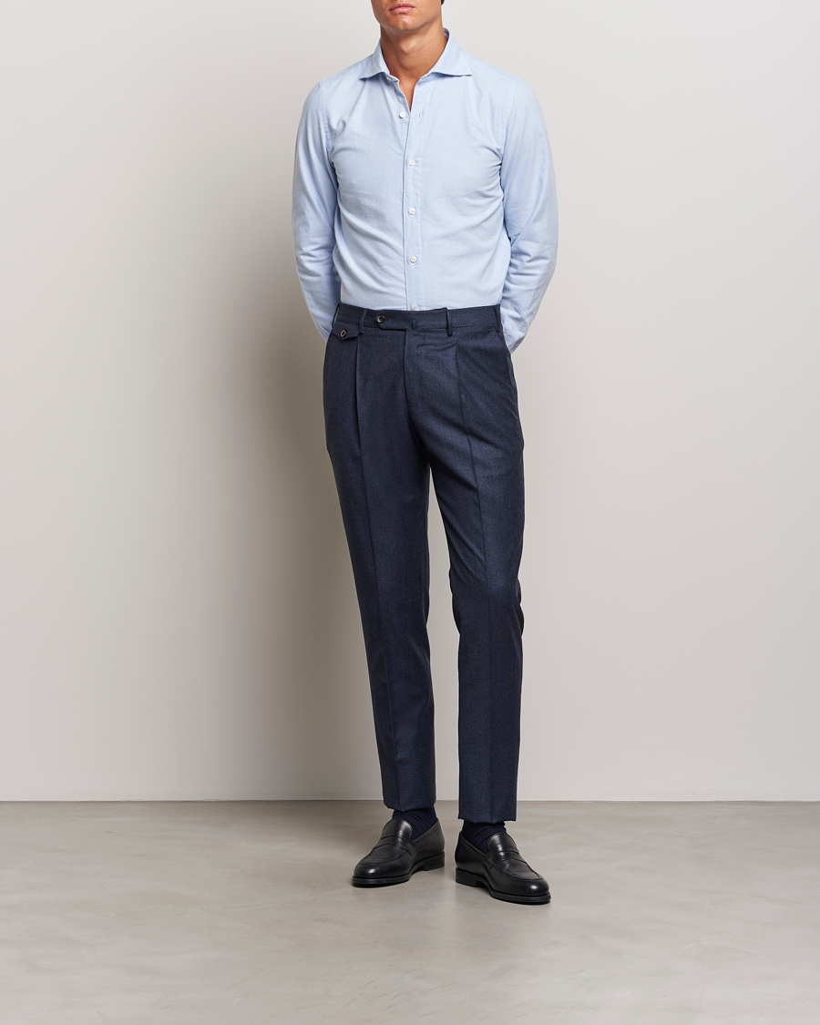 Heren | Broeken | PT01 | Slim Fit Pleated Houndstooth Flannel Trousers Navy