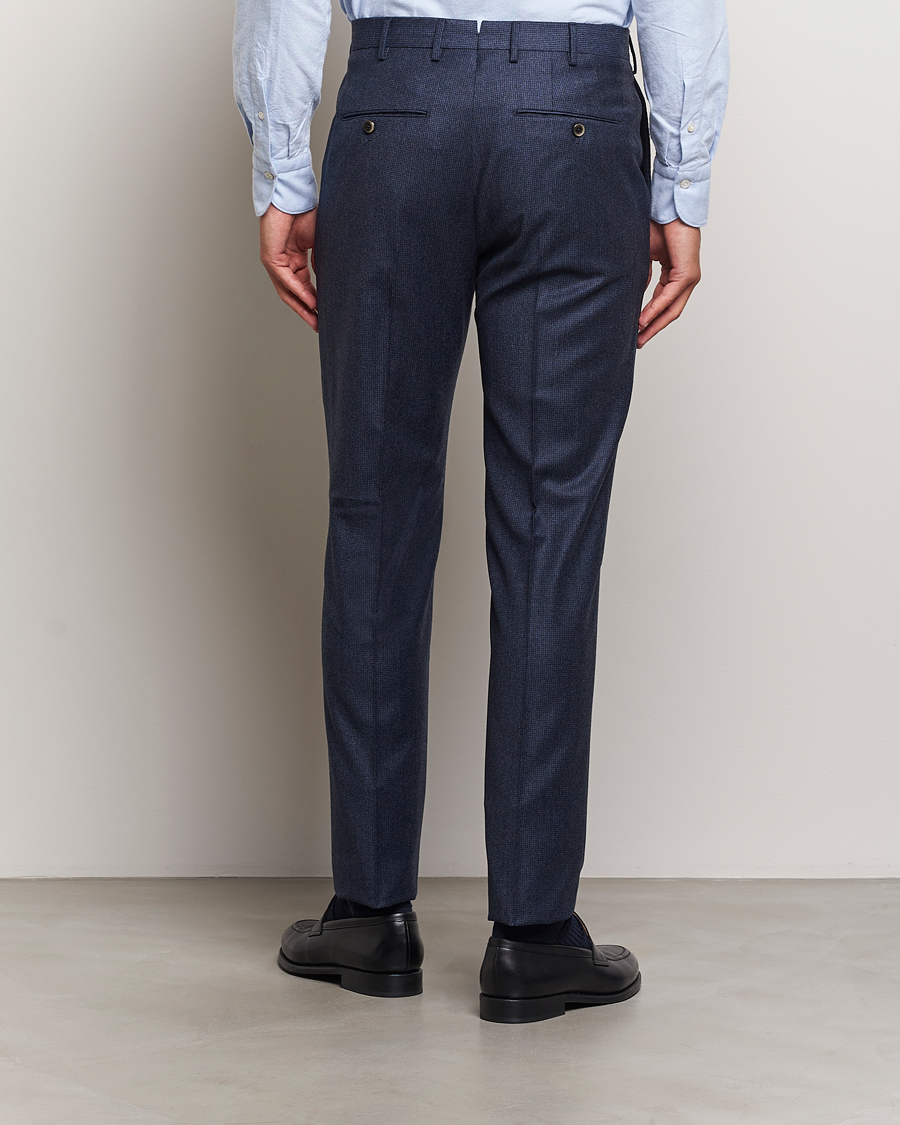 Heren | Broeken | PT01 | Slim Fit Pleated Houndstooth Flannel Trousers Navy