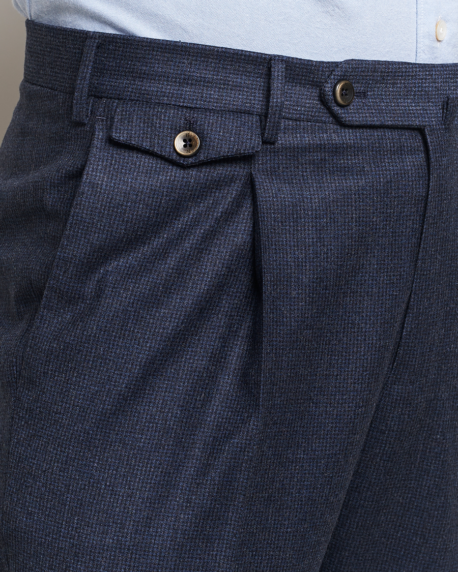 Heren | Broeken | PT01 | Slim Fit Pleated Houndstooth Flannel Trousers Navy