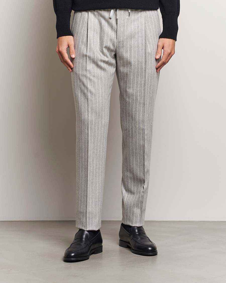 Heren | Broeken | PT01 | Slim Fit Wool/Cashmere Drawstring Trousers Light Grey