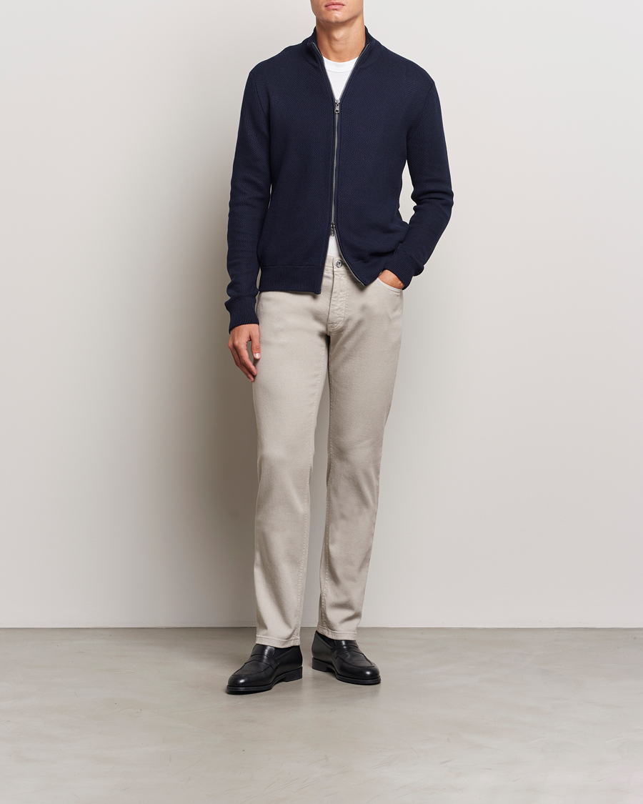 Heren | Truien | Ralph Lauren Purple Label | Cotton/Silk Full Zip Sweater Navy