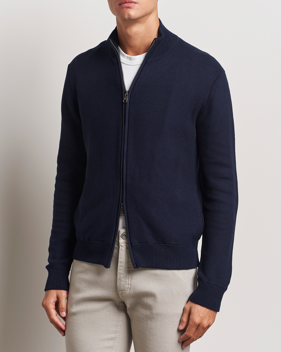 Heren | Truien | Ralph Lauren Purple Label | Cotton/Silk Full Zip Sweater Navy