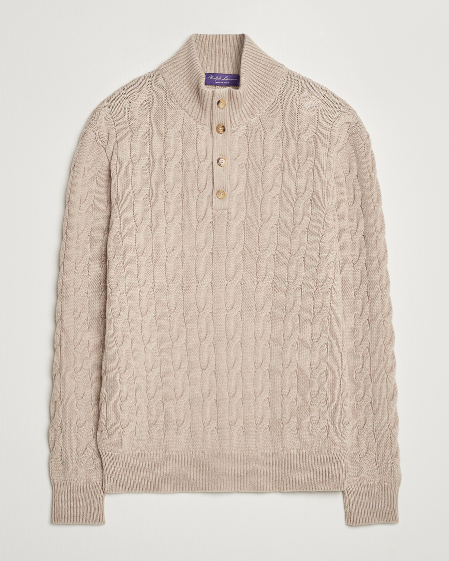 Heren | Truien | Ralph Lauren Purple Label | Cashmere Cable Half Zip Beige
