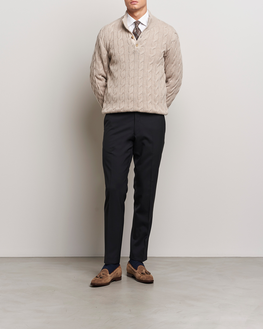 Heren | Truien | Ralph Lauren Purple Label | Cashmere Cable Half Zip Beige