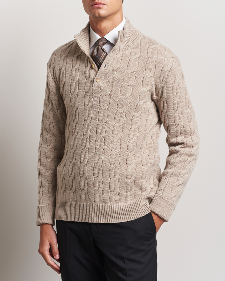 Heren | Truien | Ralph Lauren Purple Label | Cashmere Cable Half Zip Beige