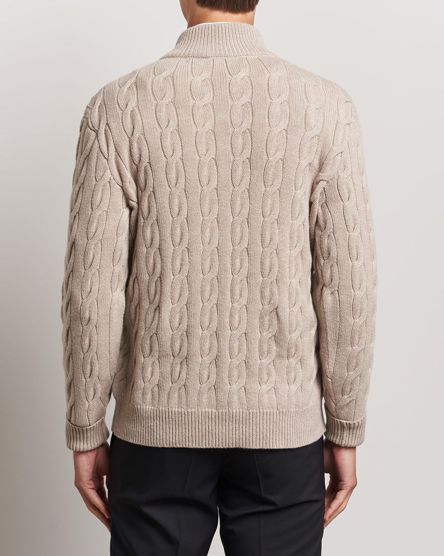 Heren | Truien | Ralph Lauren Purple Label | Cashmere Cable Half Zip Beige