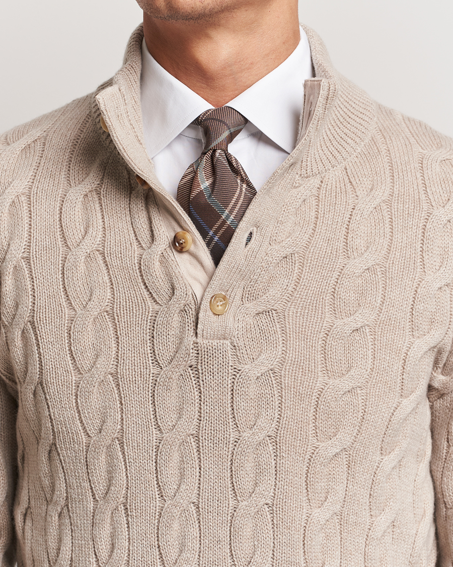 Heren | Truien | Ralph Lauren Purple Label | Cashmere Cable Half Zip Beige