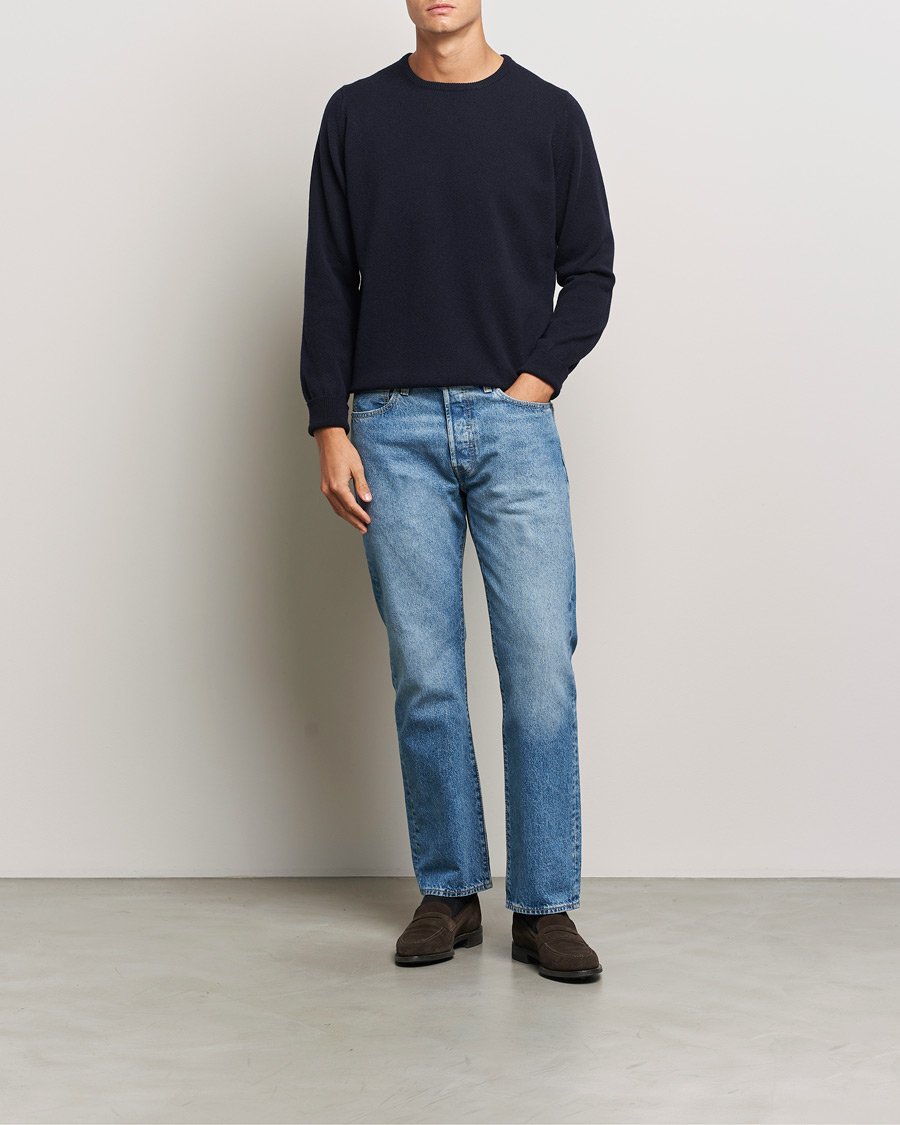 Heren | Truien | William Lockie | Rob Lambswool Crewneck Navy