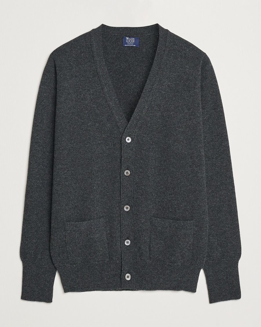 Heren | Truien | William Lockie | Rob Lambswool Cardigan Charcoal