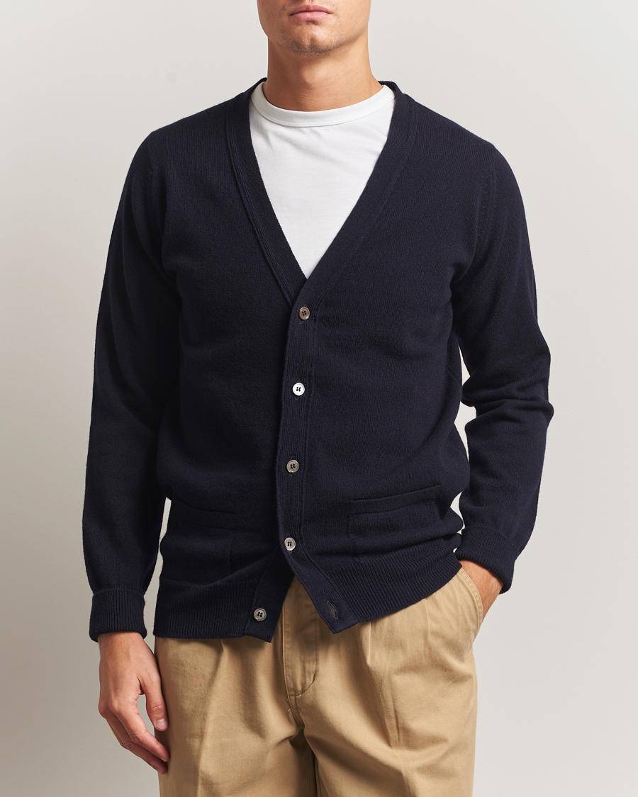 Heren | Truien | William Lockie | Rob Lambswool Cardigan Navy