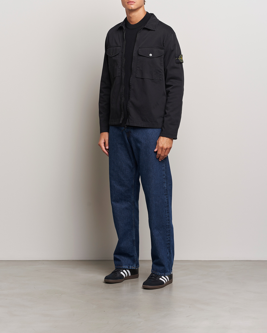 Heren | Overhemden | Stone Island | Garment Dyed Cotton Zip Overshirt Black