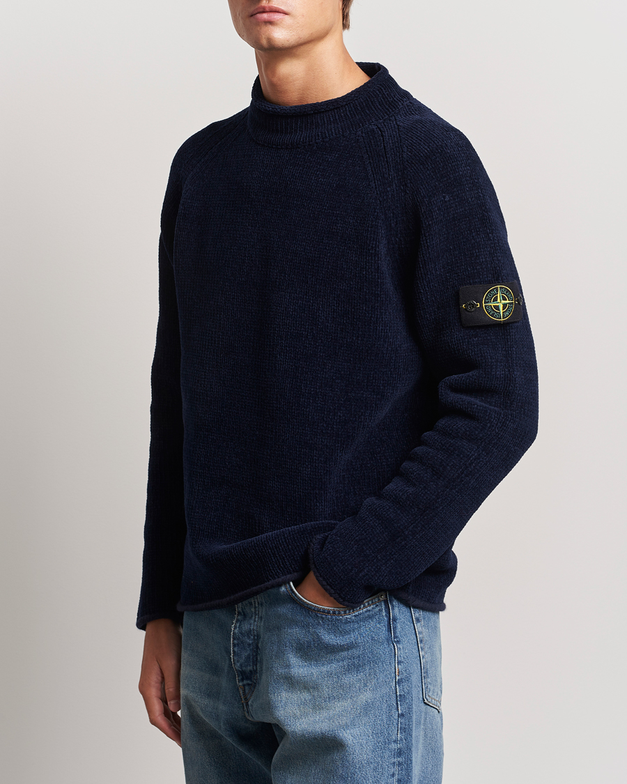 Heren | Truien | Stone Island | Cotton Chenille Mock Neck Navy Blue
