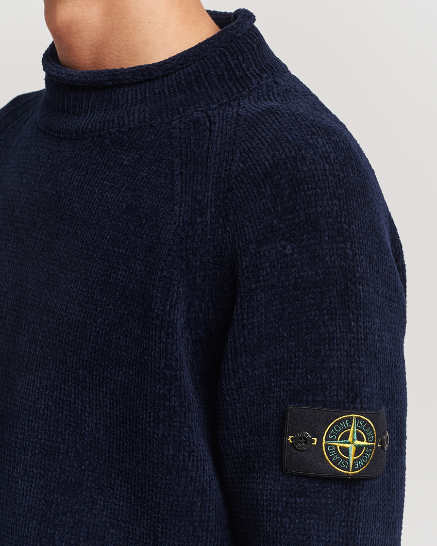 Heren | Truien | Stone Island | Cotton Chenille Mock Neck Navy Blue