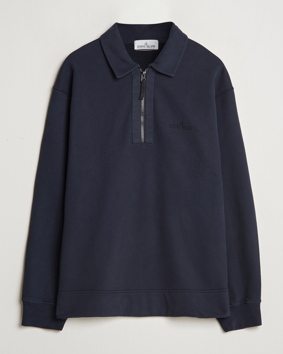 Heren | Truien | Stone Island | Garment Dyed Fleece Zip Polo Navy Blue