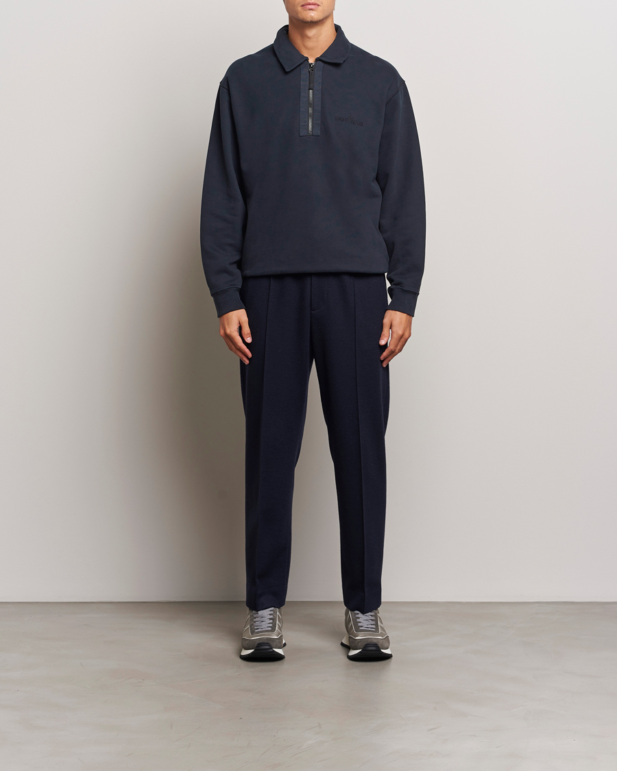 Heren | Truien | Stone Island | Garment Dyed Fleece Zip Polo Navy Blue