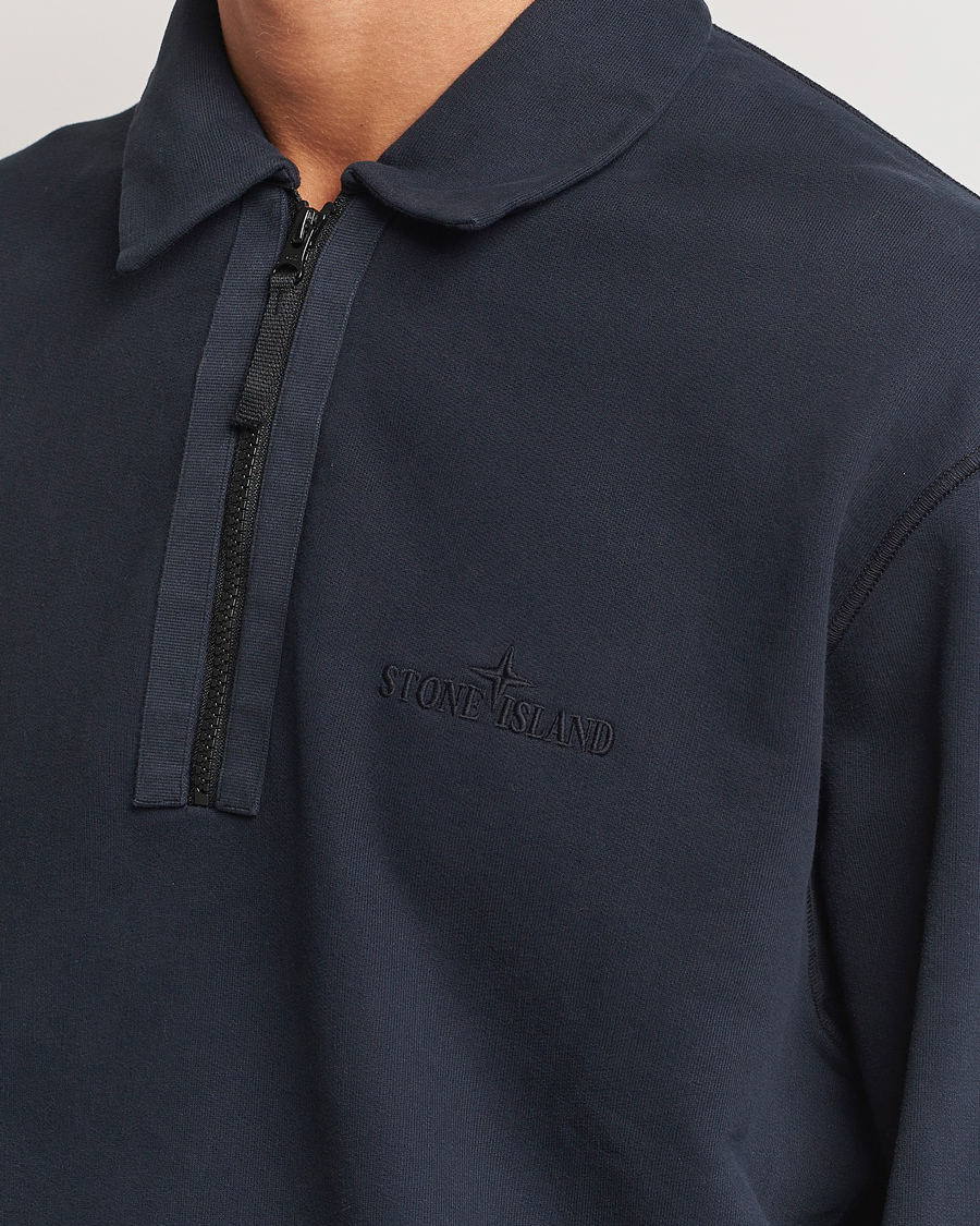 Heren | Truien | Stone Island | Garment Dyed Fleece Zip Polo Navy Blue