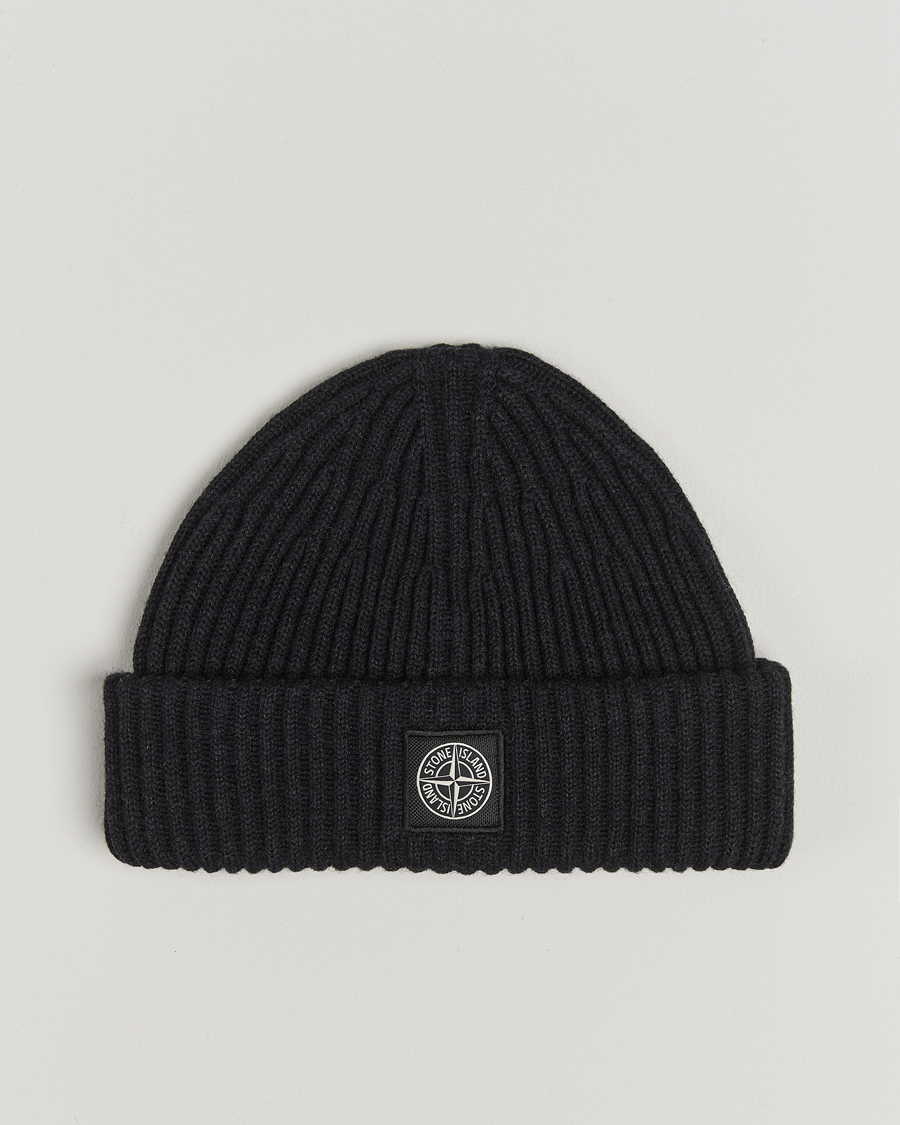 Heren | Stone Island Full Rib Wool Beanie Melange Charcoal | Stone Island | Full Rib Wool Beanie Melange Charcoal