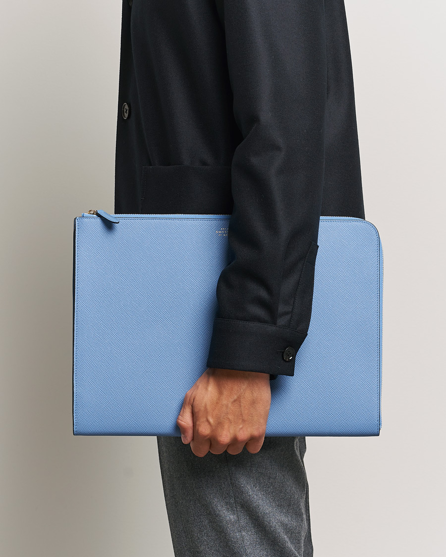 Heren | Tassen | Smythson | Panama Large Laptop Case Nile Blue