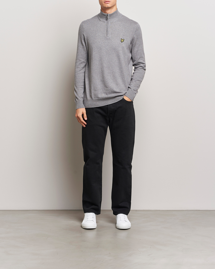 Heren | Truien | Lyle & Scott | Cotton/Merino Half Zip Mid Grey Marl