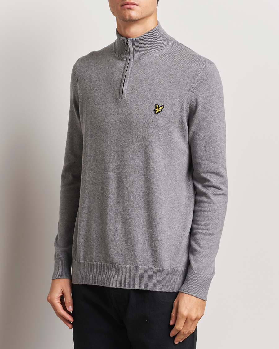 Heren | Truien | Lyle & Scott | Cotton/Merino Half Zip Mid Grey Marl