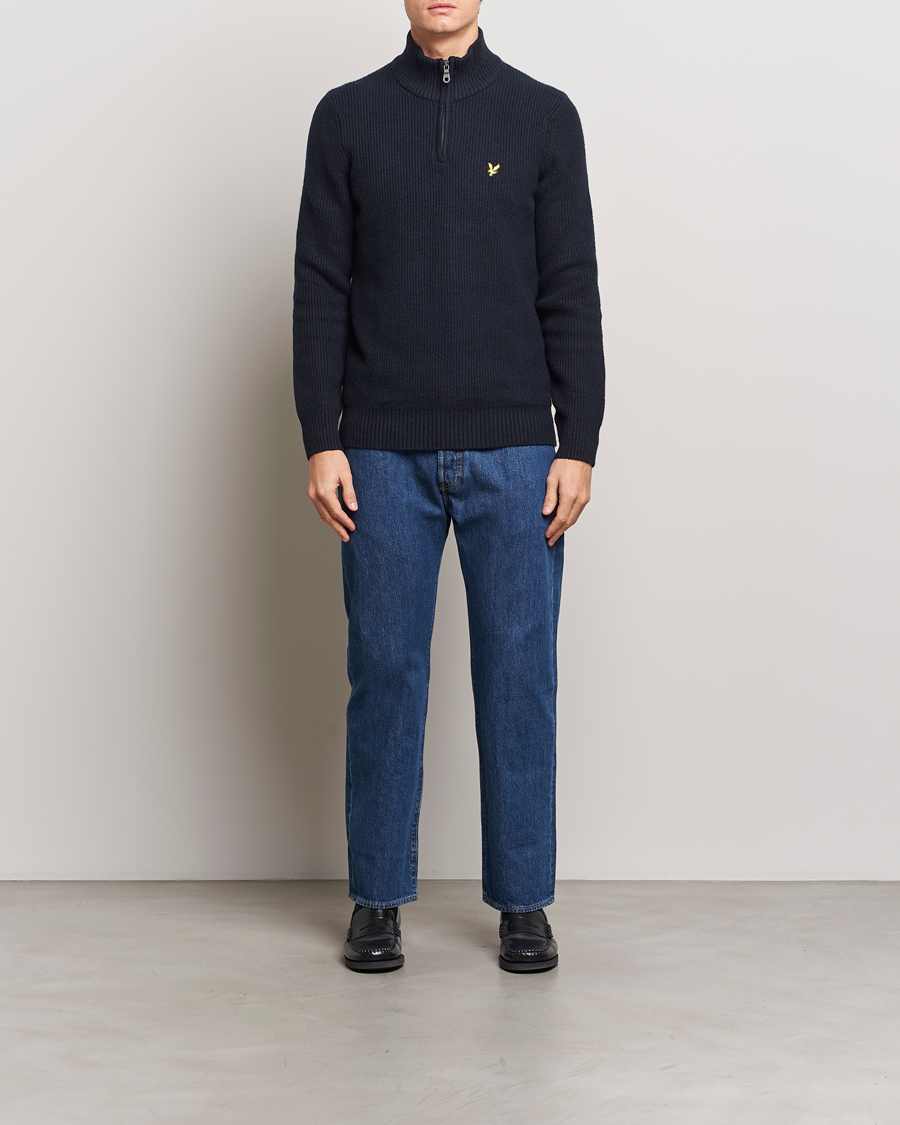 Heren | Truien | Lyle & Scott | Shaker Stitch Half Zip Dark Navy