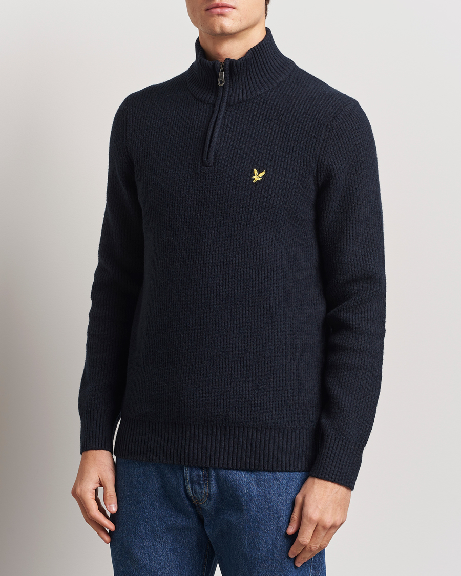 Heren | Truien | Lyle & Scott | Shaker Stitch Half Zip Dark Navy