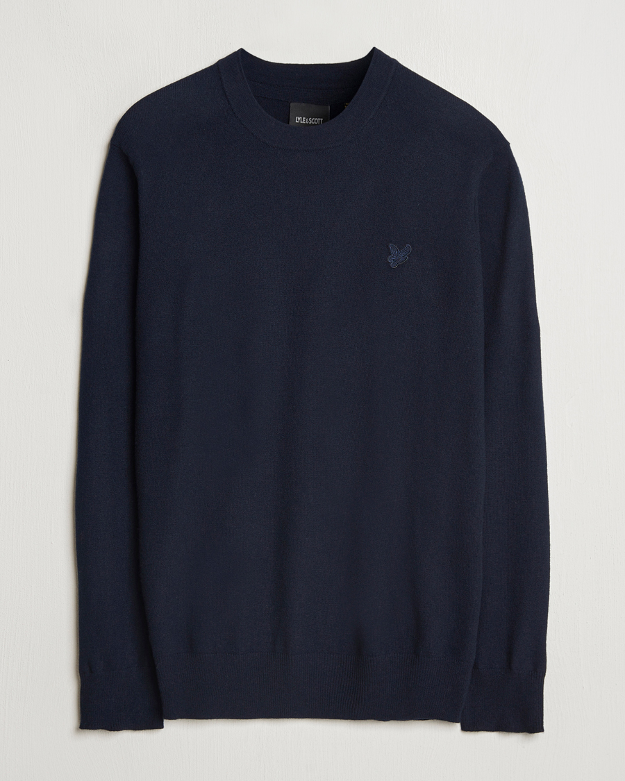 Heren | Truien | Lyle & Scott | Tonal Eagle Lambswool Crew Neck Dark Navy