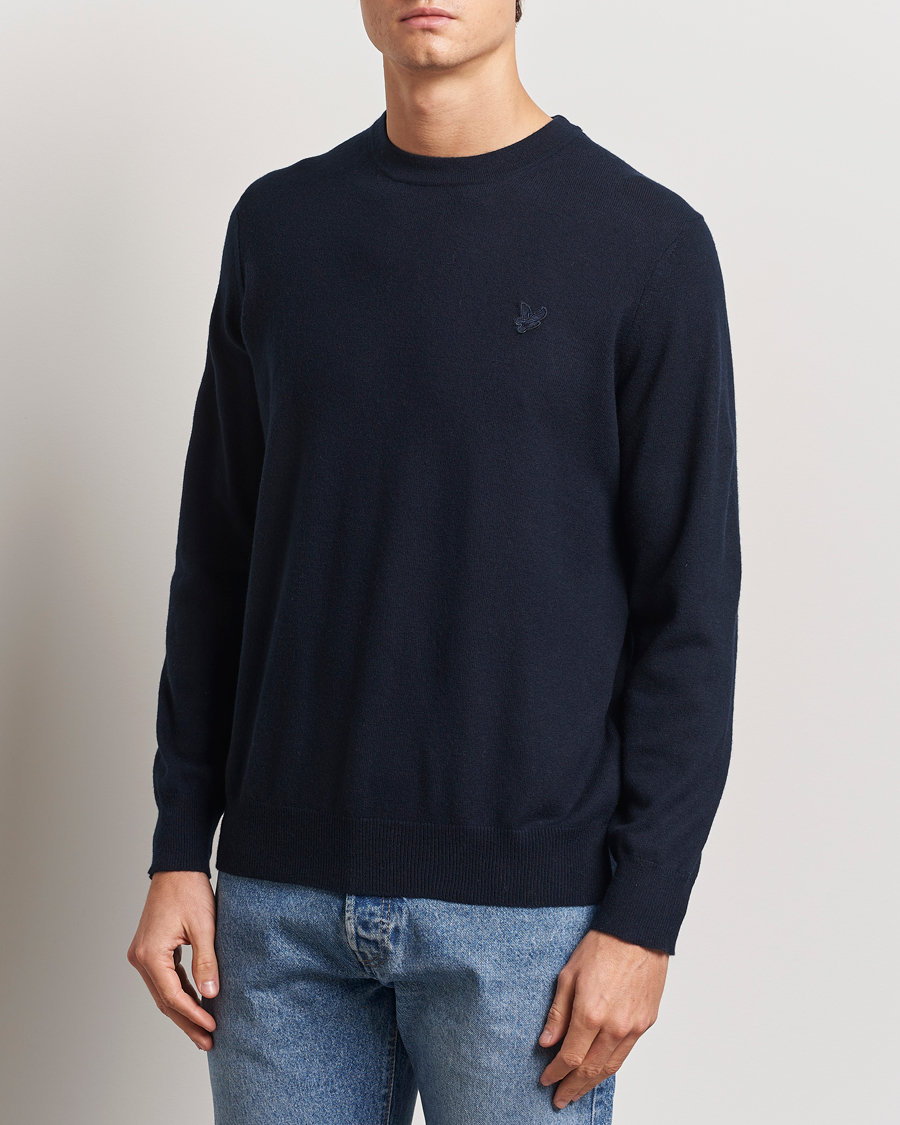 Heren | Truien | Lyle & Scott | Tonal Eagle Lambswool Crew Neck Dark Navy