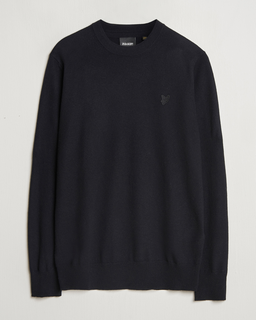 Heren | Truien | Lyle & Scott | Tonal Eagle Lambswool Crew Neck Jet Black