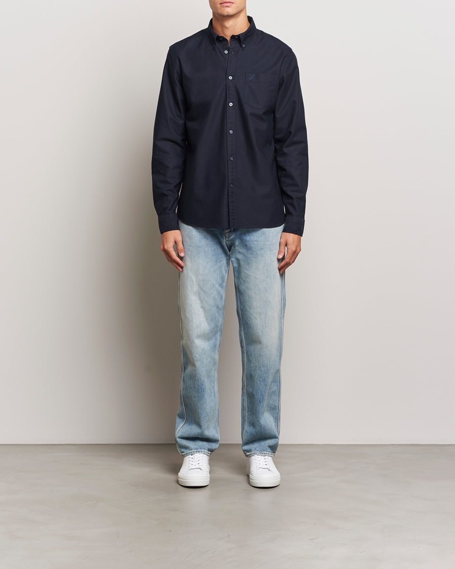 Heren | Overhemden | Lyle & Scott | Tonal Eagle Plain Oxford Shirt Dark Navy