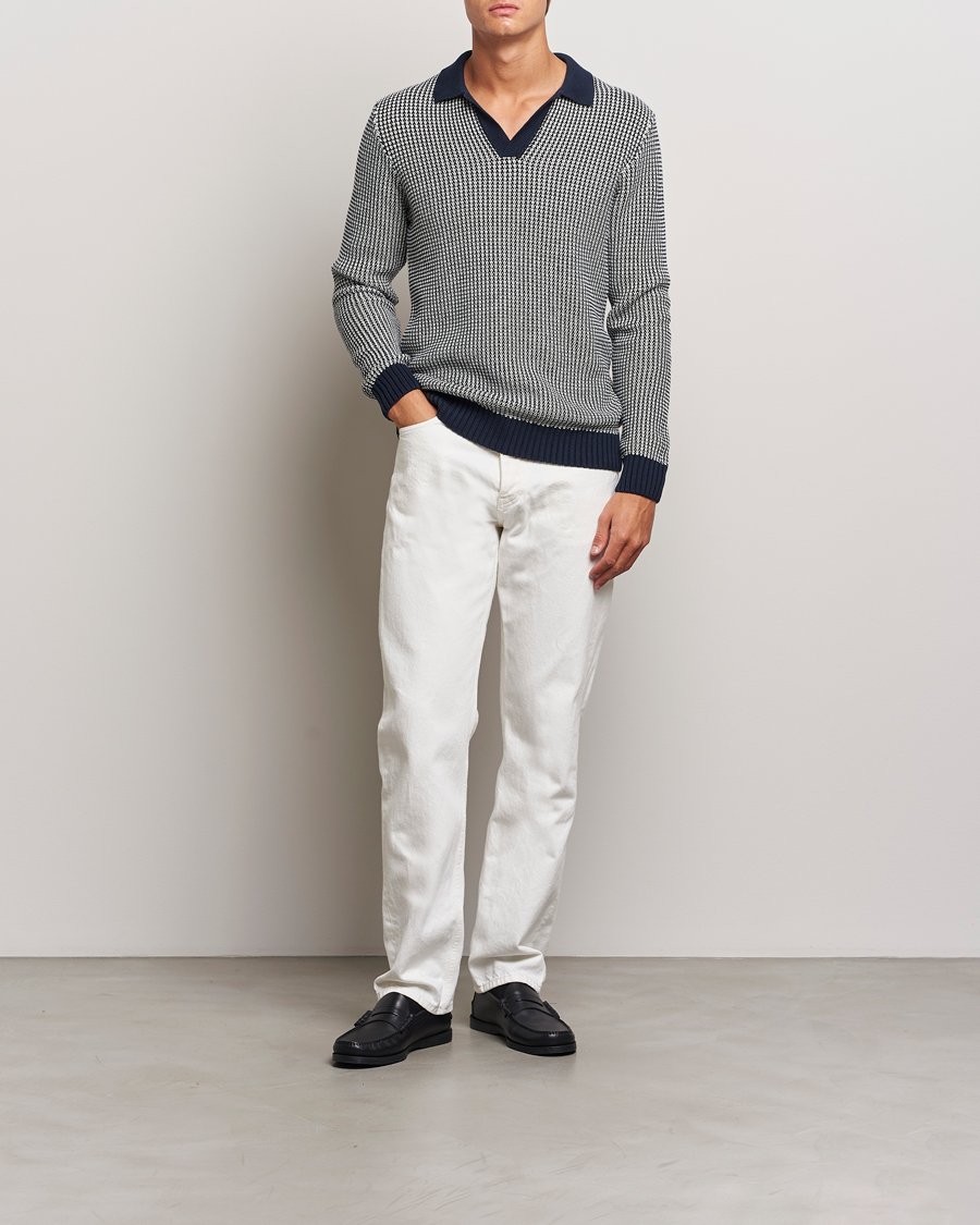 Heren | Truien | Orlebar Brown | Horton Long Sleeve Knited Poloshirt Night Iris/White