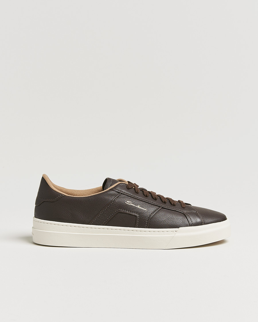 Heren | Santoni Double Buckle Sneakers Dark Brown Grain | Santoni | Double Buckle Sneakers Dark Brown Grain