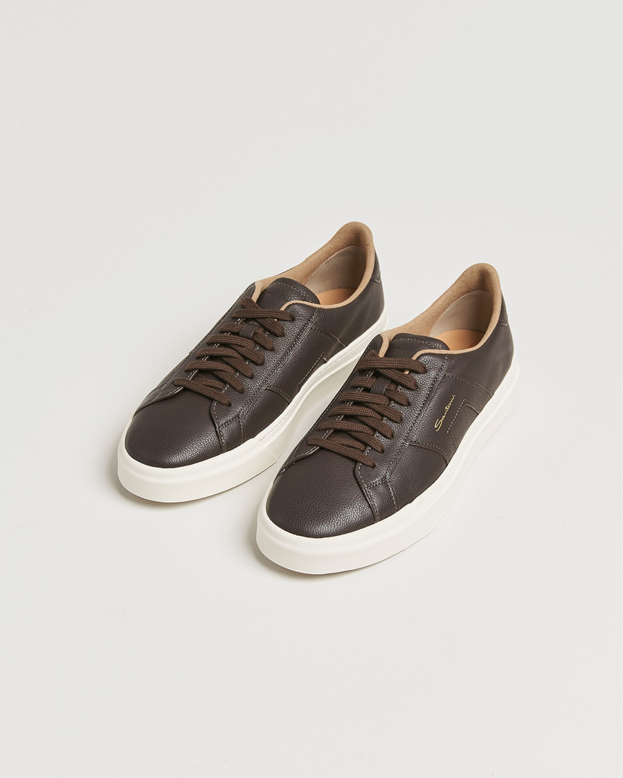 Heren | Santoni Double Buckle Sneakers Dark Brown Grain | Santoni | Double Buckle Sneakers Dark Brown Grain