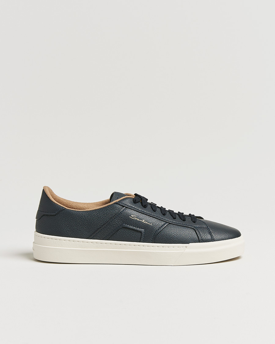 Heren | Santoni Double Buckle Sneakers Navy Grain | Santoni | Double Buckle Sneakers Navy Grain