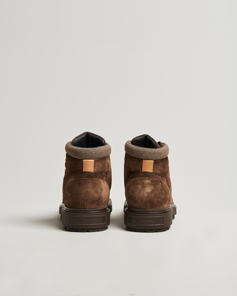 Heren | Santoni St Moritz No Lace Boot Dark Brown Suede | Santoni | St Moritz No Lace Boot Dark Brown Suede