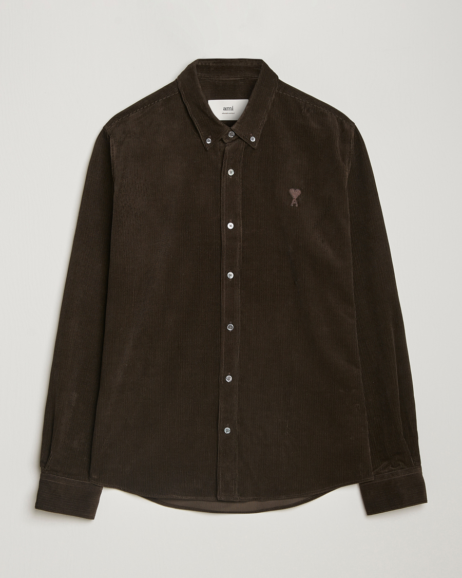 Heren | Overhemden | AMI | Classic Fit Corduroy Shirt Dark Coffee
