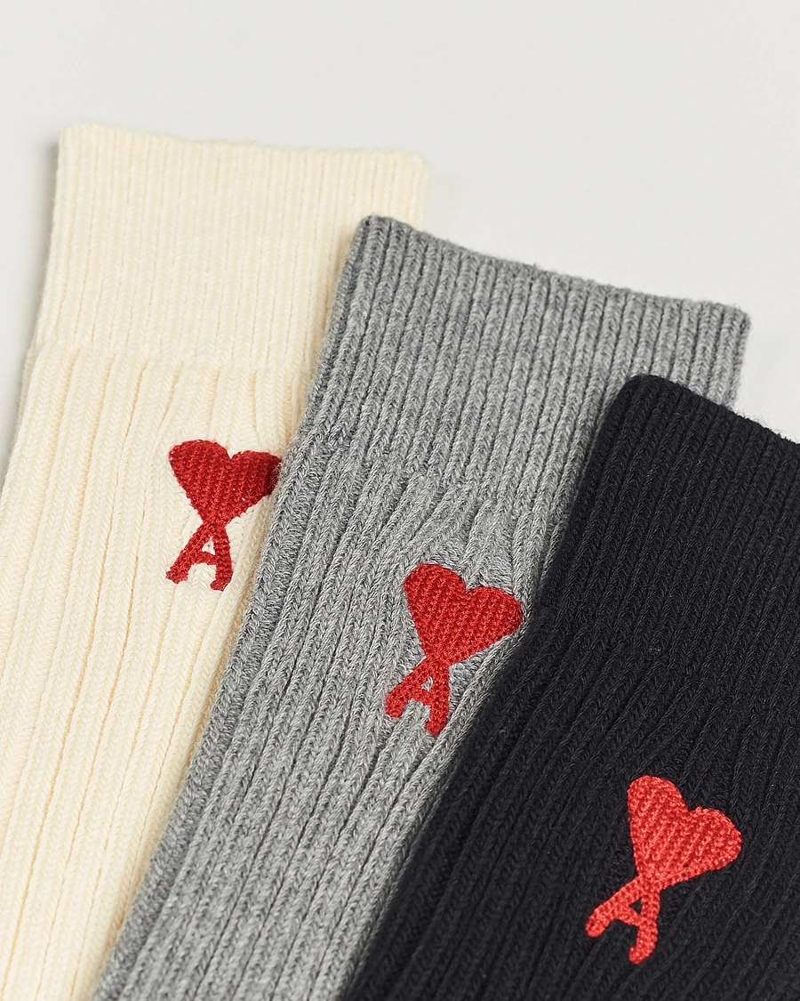 Heren | Ondergoed | AMI | 3-Pack Heart Logo Socks White/Grey/Black